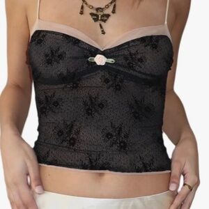 Romantic Black Lace Mauve Lace Cropped Tank Top Whimsigoth  Gothic Bohemian Y2K